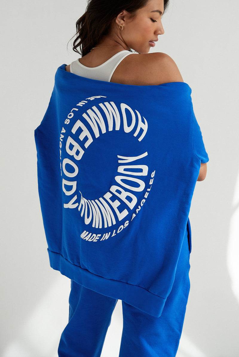 Women's Premium Royal Blue Sports Academy Puff Print Oversized Hoodie - Size Xs