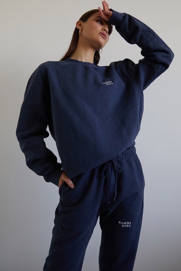 NAVY WAVE EMBROIDERED SWEATPANTS
